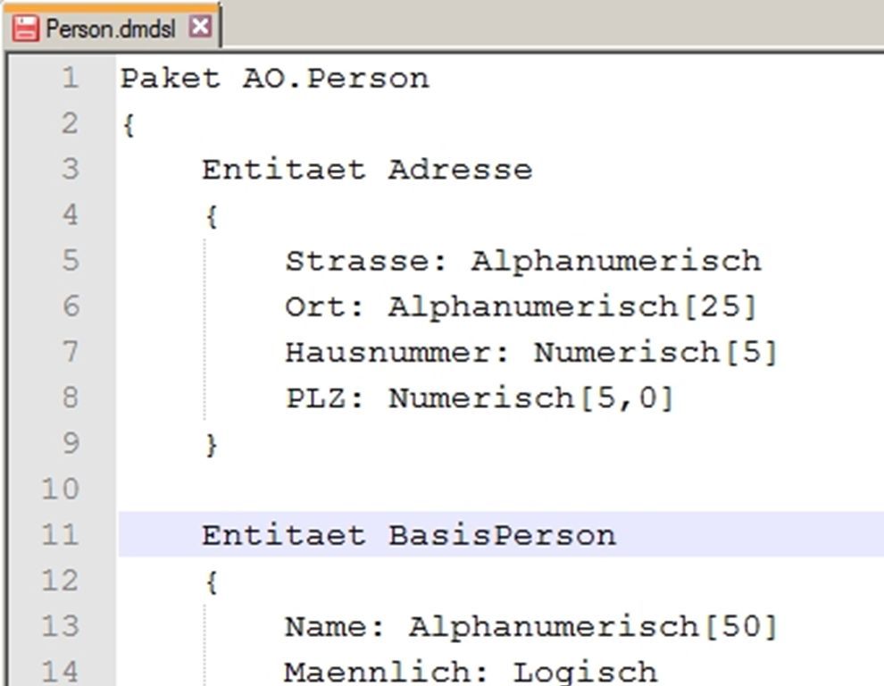 Domain Specific Language for data models